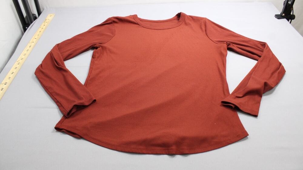 No Boundaries T-Shirt Womens XL Orange Crew Neck Long Sleeve Ribbed Stretch